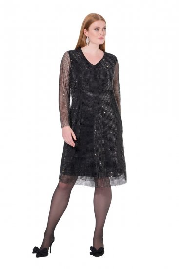Ulla Popken 843232 Paillettenkleid Grau - Abendkleider - Abendkleider für Damen in großen Größen