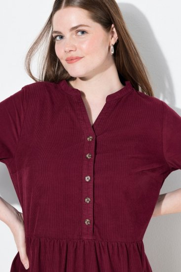 Ulla Popken 843383 Cordkleid mit 3/4-Ärmeln Weinrot - Maxikleider - Große Größen: Lange Maxikleider
