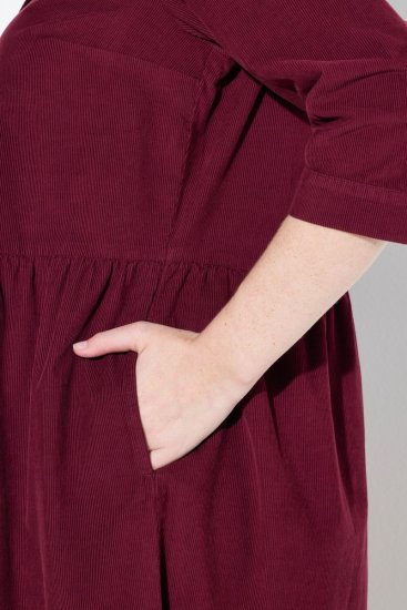 Ulla Popken 843383 Cordkleid mit 3/4-Ärmeln Weinrot - Maxikleider - Große Größen: Lange Maxikleider