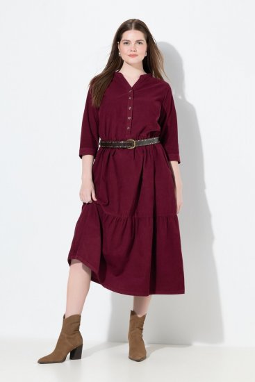 Ulla Popken 843383 Cordkleid mit 3/4-Ärmeln Weinrot - Maxikleider - Große Größen: Lange Maxikleider