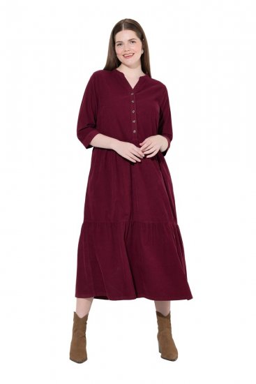 Ulla Popken 843383 Cordkleid mit 3/4-Ärmeln Weinrot - Maxikleider - Große Größen: Lange Maxikleider