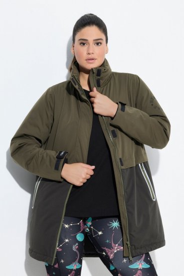 Ulla Popken 843480 Zweifarbiger HYPRAR Funktionsmantel mit Kapuze Oliv - Mäntel - Große Größen: Mäntel für Damen