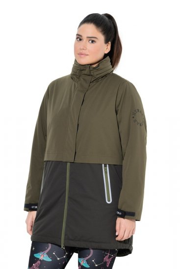 Ulla Popken 843480 Zweifarbiger HYPRAR Funktionsmantel mit Kapuze Oliv - Mäntel - Große Größen: Mäntel für Damen
