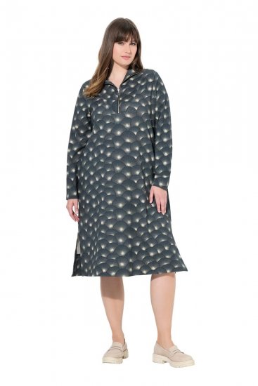 Ulla Popken 843506 Gemustertes Sweatkleid Schwarz - Sweatkleider - 
