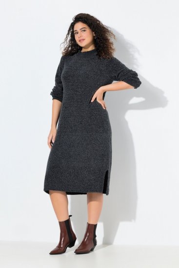 Ulla Popken 843592 Langärmliges Kleid Anthrazit - Strickkleider - 