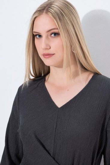 Ulla Popken 843595 Wickelkleid mit 3/4-Ärmeln Grau meliert - Midikleider - Midikleider in großen Größen