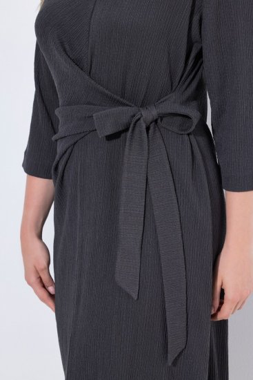 Ulla Popken 843595 Wickelkleid mit 3/4-Ärmeln Grau meliert - Midikleider - Midikleider in großen Größen