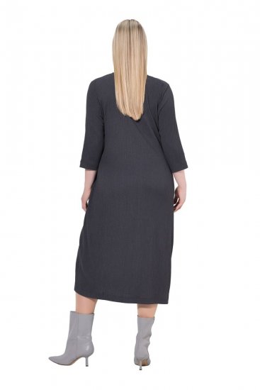 Ulla Popken 843595 Wickelkleid mit 3/4-Ärmeln Grau meliert - Midikleider - Midikleider in großen Größen