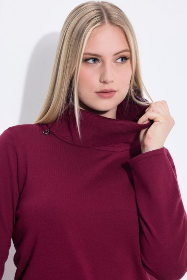 Ulla Popken 843627 Langärmliges Strickkleid mit Rollkragen Weinrot - Midikleider - Midikleider in großen Größen
