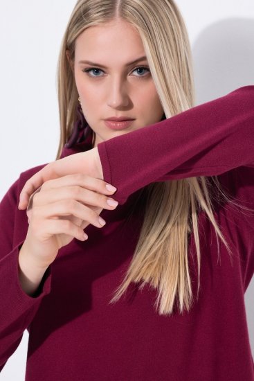 Ulla Popken 843627 Langärmliges Strickkleid mit Rollkragen Weinrot - Midikleider - Midikleider in großen Größen