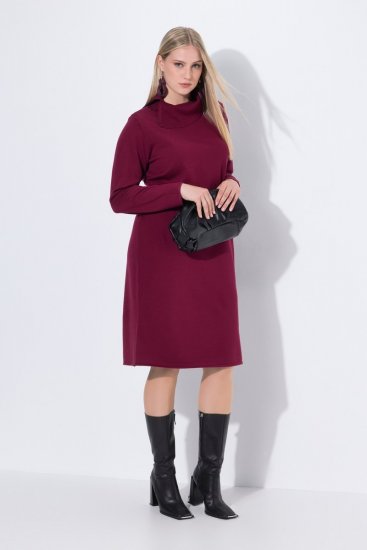 Ulla Popken 843627 Langärmliges Strickkleid mit Rollkragen Weinrot - Midikleider - Midikleider in großen Größen