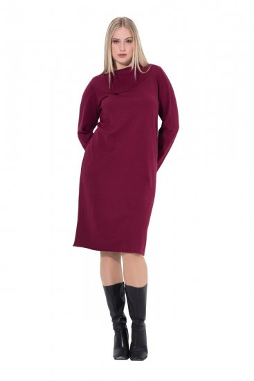 Ulla Popken 843627 Langärmliges Strickkleid mit Rollkragen Weinrot - Midikleider - Midikleider in großen Größen