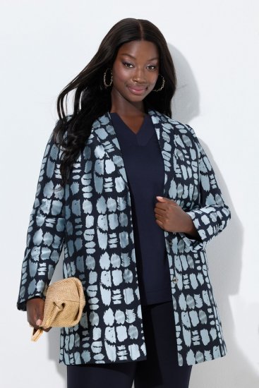 Ulla Popken 843937 Gemusterter Strukturblazer Dunkelblau - Blazer - Blazer für Frauen in Großgrößen