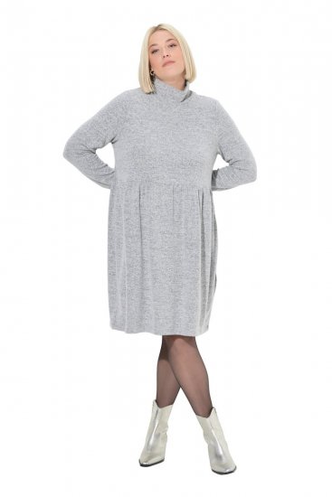 Ulla Popken 844233 Langärmliges Strickkleid mit Rollkragen Grau meliert - Strickkleider - 