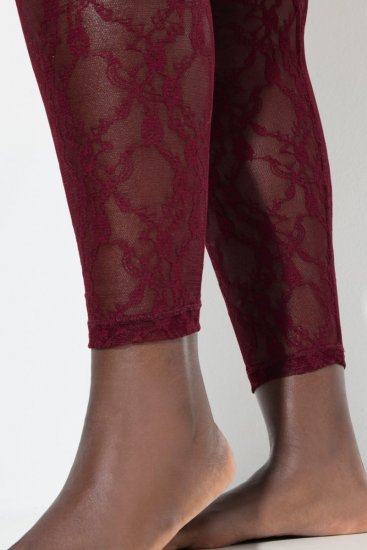 Ulla Popken 844543 Strumpfhose mit Spitze Weinrot - Strumpfhosen & Socken - 