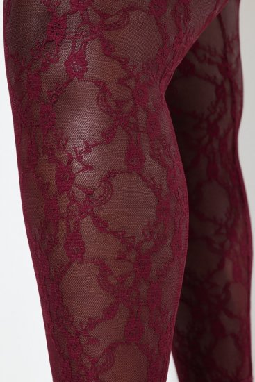 Ulla Popken 844543 Strumpfhose mit Spitze Weinrot - Strumpfhosen & Socken - 