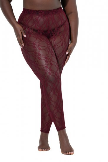 Ulla Popken 844543 Strumpfhose mit Spitze Weinrot - Strumpfhosen & Socken - 