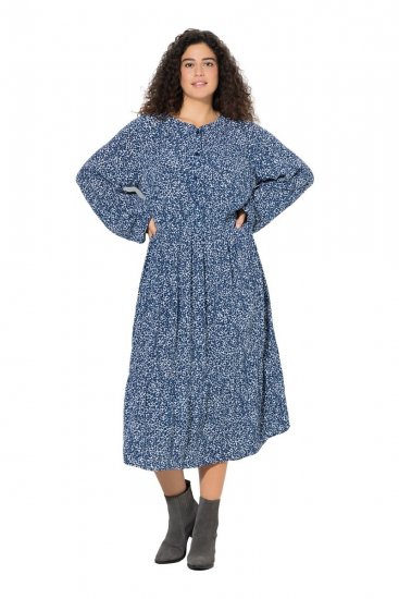 Ulla Popken 844594 Geblümtes Midikleid Dunkelblau - Midikleider - Midikleider in großen Größen