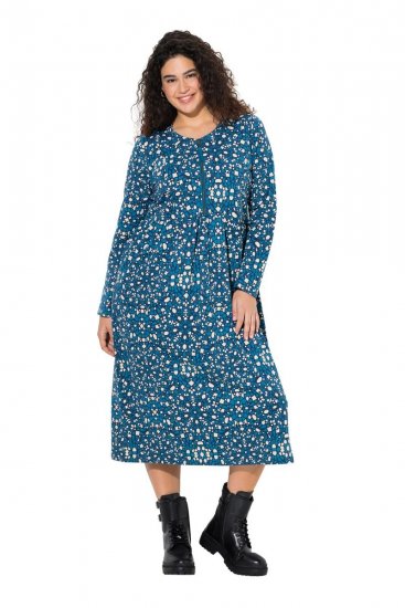 Ulla Popken 844722 Gemustertes Sweatkleid Petrol - Sweatkleider - 
