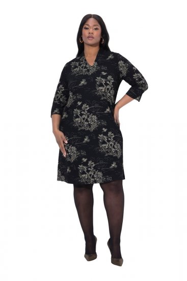 Ulla Popken 844739 Kleid mit 3/4-Ärmeln Schwarz - Midikleider - Midikleider in großen Größen