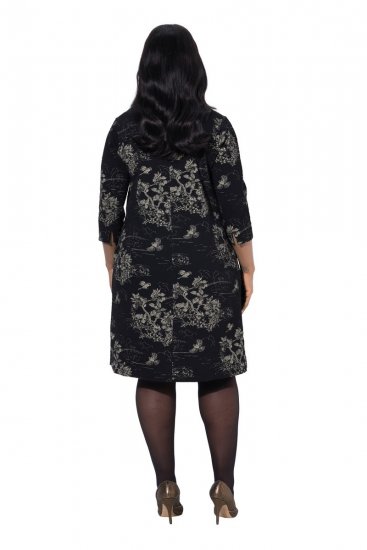 Ulla Popken 844739 Kleid mit 3/4-Ärmeln Schwarz - Midikleider - Midikleider in großen Größen
