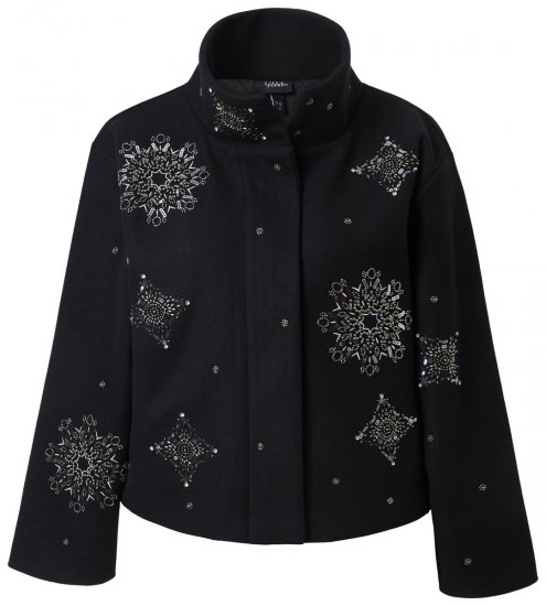 Ulla Popken 844839 Kurze Jacke mit Schneeflocken-Stickerei Dunkelblau - Jacken - Große Jacken für Damen