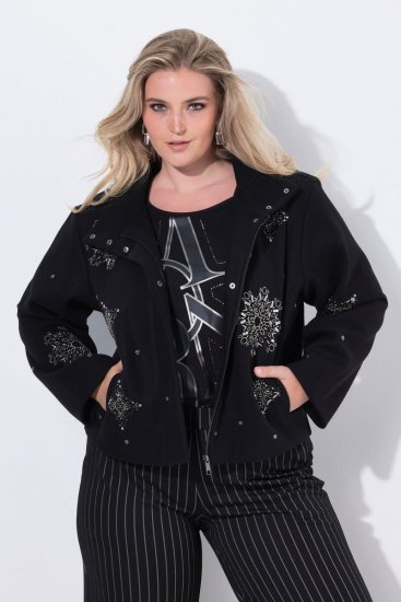 Ulla Popken 844839 Kurze Jacke mit Schneeflocken-Stickerei Dunkelblau - Jacken - Große Jacken für Damen