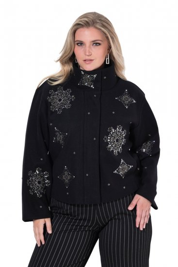 Ulla Popken 844839 Kurze Jacke mit Schneeflocken-Stickerei Dunkelblau - Jacken - Große Jacken für Damen