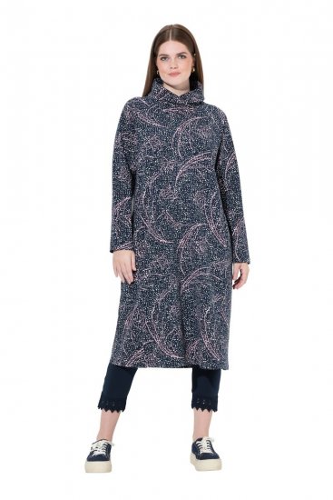 Ulla Popken 844993 Gemustertes Sweatkleid Dunkelblau - Sweatkleider - 