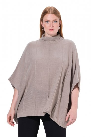 Ulla Popken 844996 Merino-Rippponcho mit Rollkragen Hellbraun - Ponchos & Capes - 