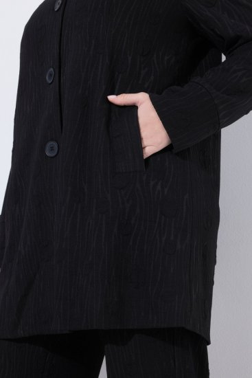 Ulla Popken 845026 Hemdjacke mit Zebrastruktur Schwarz - Jacken - Große Jacken für Damen