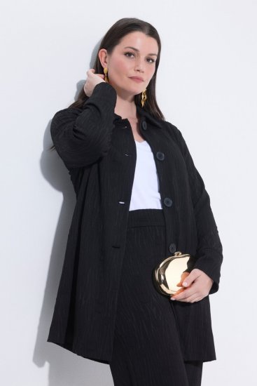Ulla Popken 845026 Hemdjacke mit Zebrastruktur Schwarz - Jacken - Große Jacken für Damen