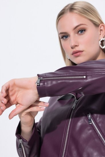 Ulla Popken 845121 Bikerjacke aus Lederimitat Pflaume - Jacken - Große Jacken für Damen