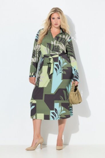 Ulla Popken 845122 Gemustertes Midikleid mit Taschen Türkis - Midikleider - Midikleider in großen Größen