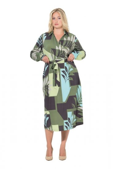 Ulla Popken 845122 Gemustertes Midikleid mit Taschen Türkis - Midikleider - Midikleider in großen Größen