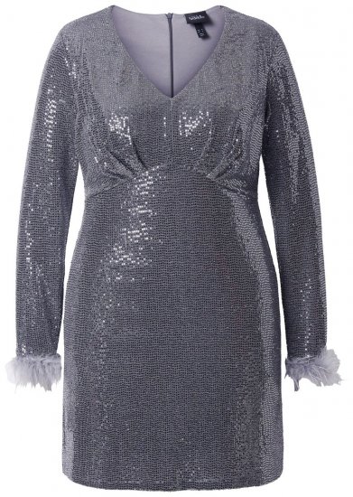 Ulla Popken 845145 Paillettenkleid mit V-Ausschnitt Silber - Abendkleider - Abendkleider für Damen in großen Größen