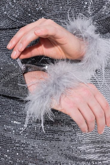 Ulla Popken 845145 Paillettenkleid mit V-Ausschnitt Silber - Abendkleider - Abendkleider für Damen in großen Größen
