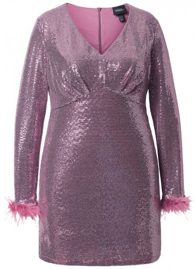 Ulla Popken 845145 Paillettenkleid mit V-Ausschnitt Rosa - Abendkleider - Abendkleider für Damen in großen Größen