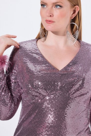 Ulla Popken 845145 Paillettenkleid mit V-Ausschnitt Rosa - Abendkleider - Abendkleider für Damen in großen Größen