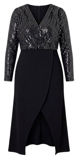 Ulla Popken 845151 Gestreiftes Kleid mit V-Ausschnitt Schwarz - Abendkleider - Abendkleider für Damen in großen Größen
