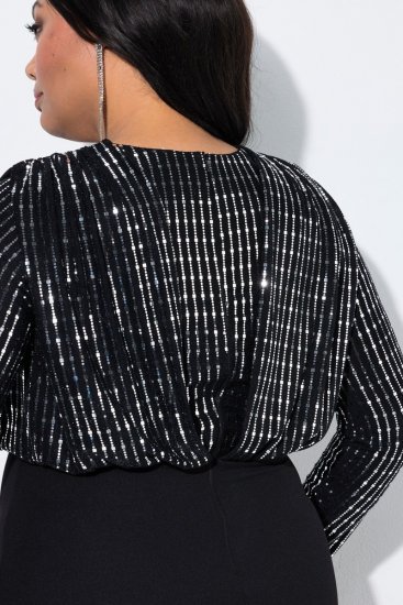 Ulla Popken 845151 Gestreiftes Kleid mit V-Ausschnitt Schwarz - Abendkleider - Abendkleider für Damen in großen Größen