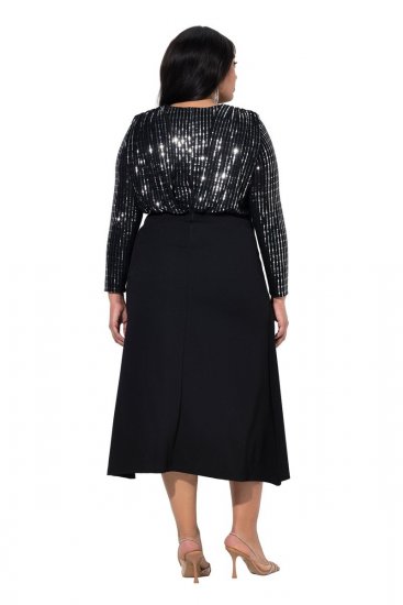 Ulla Popken 845151 Gestreiftes Kleid mit V-Ausschnitt Schwarz - Abendkleider - Abendkleider für Damen in großen Größen