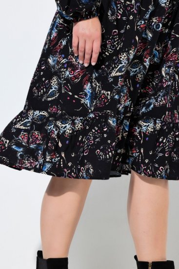 Ulla Popken 845287 Gemustertes Midikleid Schwarz - Midikleider - Midikleider in großen Größen