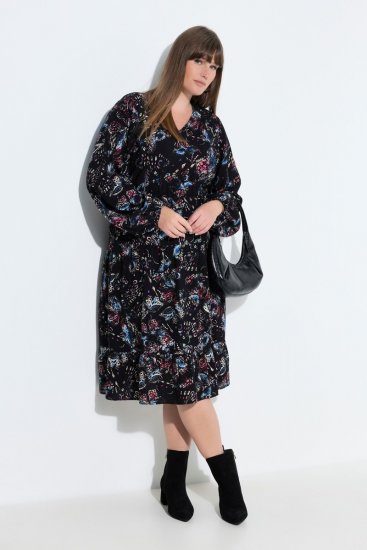 Ulla Popken 845287 Gemustertes Midikleid Schwarz - Midikleider - Midikleider in großen Größen