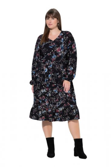 Ulla Popken 845287 Gemustertes Midikleid Schwarz - Midikleider - Midikleider in großen Größen