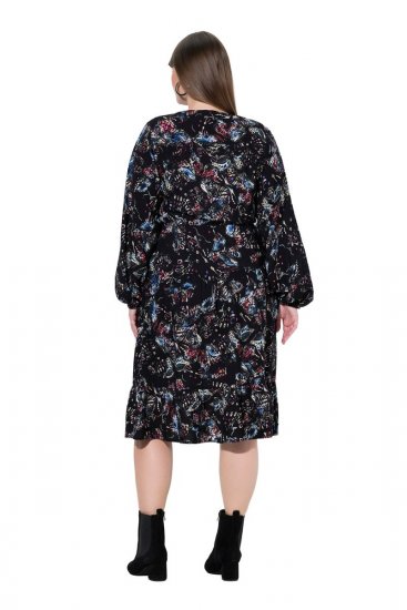 Ulla Popken 845287 Gemustertes Midikleid Schwarz - Midikleider - Midikleider in großen Größen