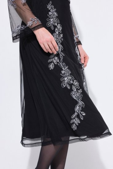 Ulla Popken 845366 Abendkleid mit V-Ausschnitt Schwarz - Abendkleider - Abendkleider für Damen in großen Größen