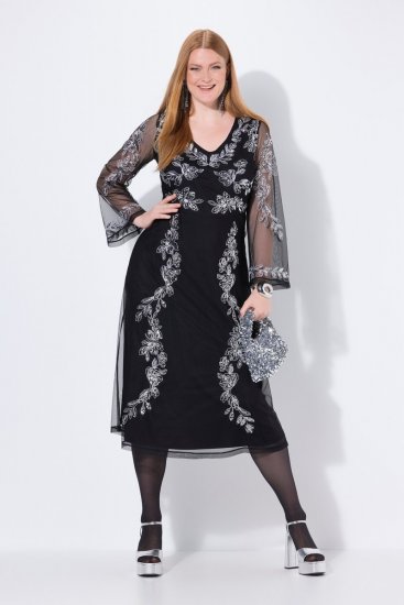 Ulla Popken 845366 Abendkleid mit V-Ausschnitt Schwarz - Abendkleider - Abendkleider für Damen in großen Größen
