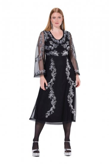 Ulla Popken 845366 Abendkleid mit V-Ausschnitt Schwarz - Abendkleider - Abendkleider für Damen in großen Größen