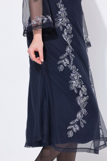 Ulla Popken 845366 Geblümtes Paillettenkleid Dunkelblau - Abendkleider - Abendkleider für Damen in großen Größen